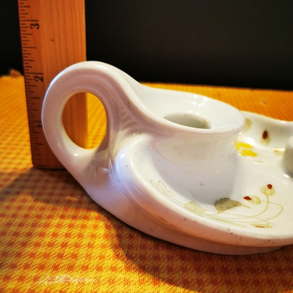 Vintage White Ceramic Hand-painted Chamberstick Candle Holder with Sunflower - Picture 13 of 13